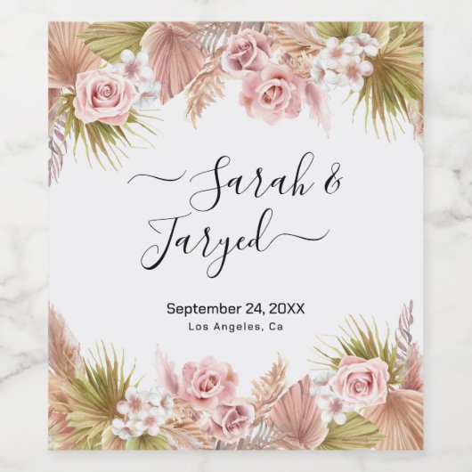 Boho Floral Border Weinetikett (Einzelnes Label)