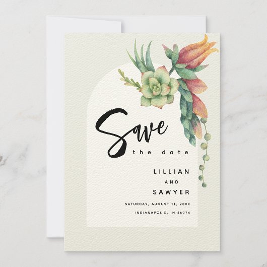 Boho floral Botanic succulent Ecru Felt Save The Date