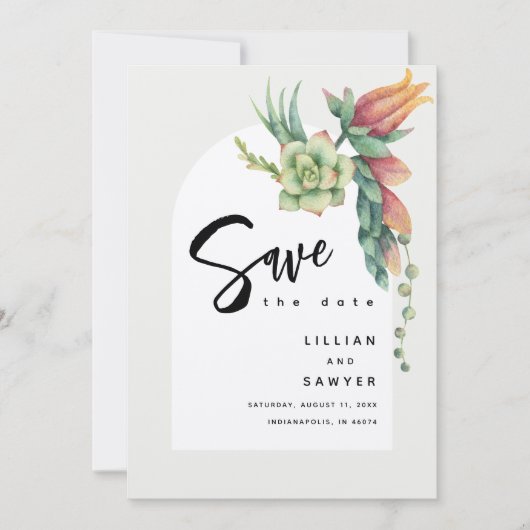 Boho floral Botanic succulent Ecru Felt Save The Date (Vorderseite)
