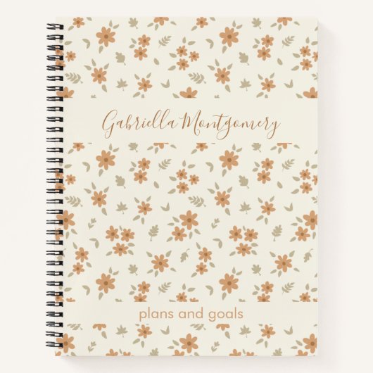 Boho Floral Botanical Pattern Girl Beige Name Text Notizblock (Vorderseite)