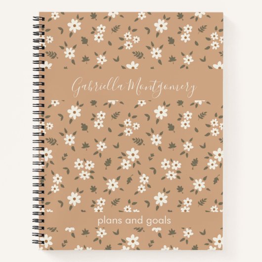 Boho Floral Botanical Pattern Girl Brown Name Text Notizblock (Vorderseite)