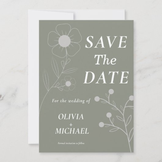 Boho Floral Botanical Saga Green Save the Date (Vorderseite)