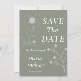 Boho Floral Botanical Saga Green Save the Date