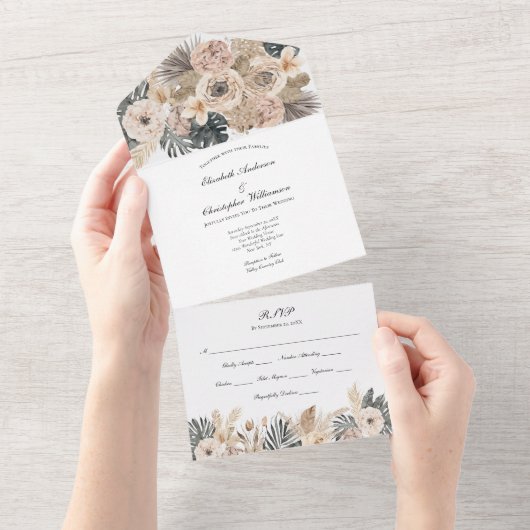 Boho Floral BotanicalWedding All in one Einladung (Abreißen)