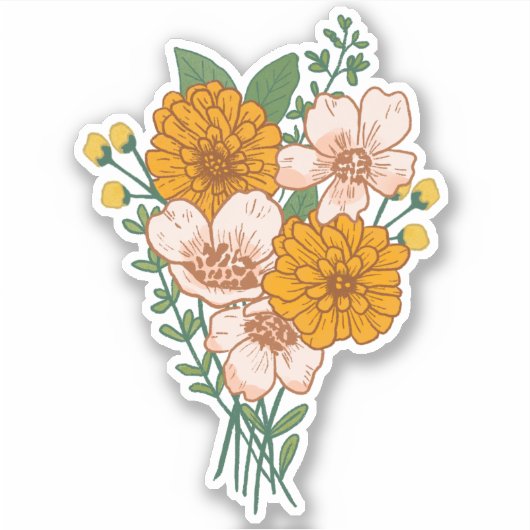 Boho Floral Bouquet Custom-Cut Vinyl Sticker (Vorderseite)