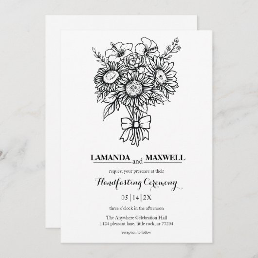 Boho Floral Bouquet mit Ribbon Handfasting Einladung (Vorne/Hinten)