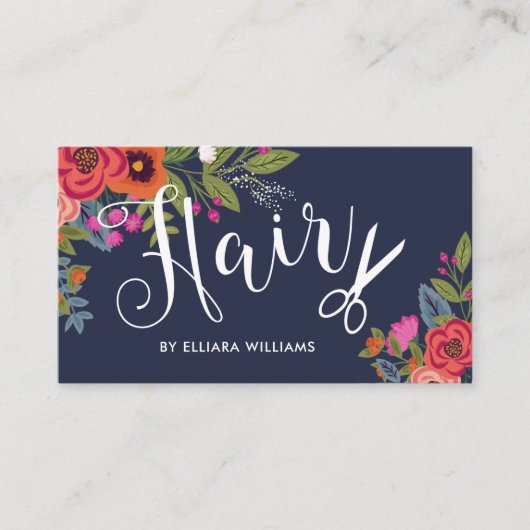 Boho Floral Bouquets - Navy Blue Hair Stylist Visitenkarte (Vorderseite)