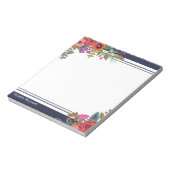 Boho Floral Bouquets - Navy Blue & White - Name Notizblock (Rotiert)
