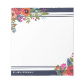 Boho Floral Bouquets - Navy Blue & White - Name Notizblock (Vorderseite)