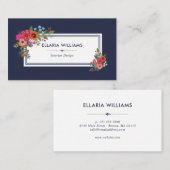 Boho Floral Bouquets - Navy Blue & White Visitenkarte (Vorne/Hinten)