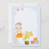 Boho Floral Boy Einladung Blue Baby Dusche (Rückseite)