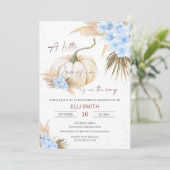 Boho Floral Boys Little Pumpkin Baby Shower Einladung (Stehend Vorderseite)