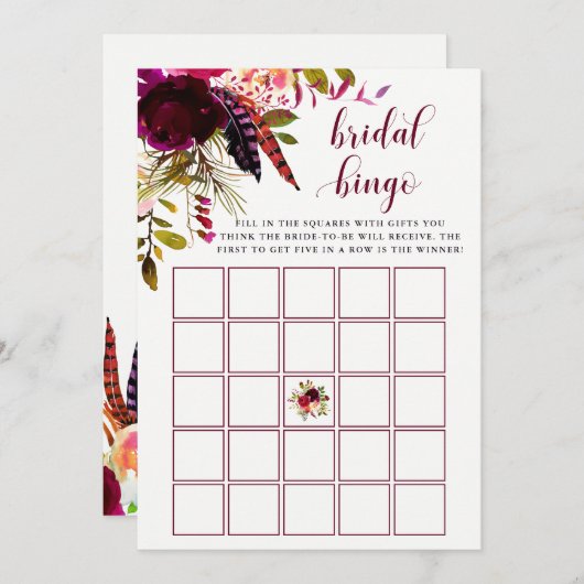 Boho Floral | Brautparty Bingo Game (Vorne/Hinten)