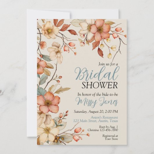 Boho Floral Brautparty Einladung (Vorderseite)