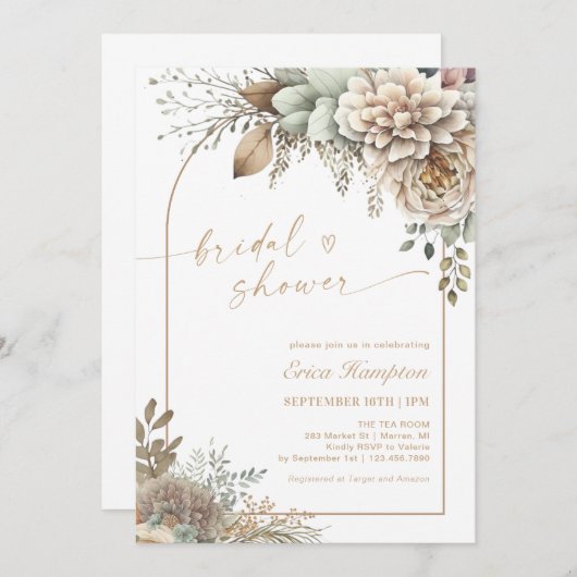 Boho Floral Brautparty Einladung (Vorne/Hinten)