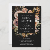 Boho Floral Brautparty | Elegant Black Rustic Einladung (Vorderseite)