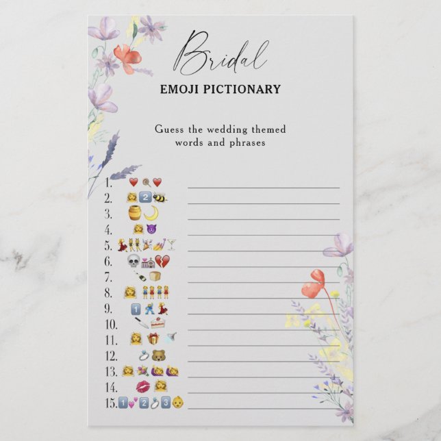 Boho floral Brautparty emoji pickgame (Vorderseite)