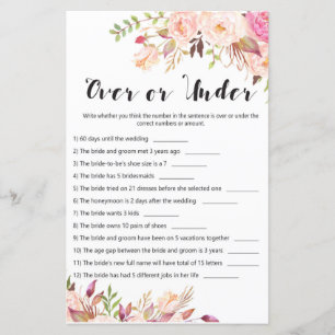 Boho Floral Brautparty Game - Over oder Under