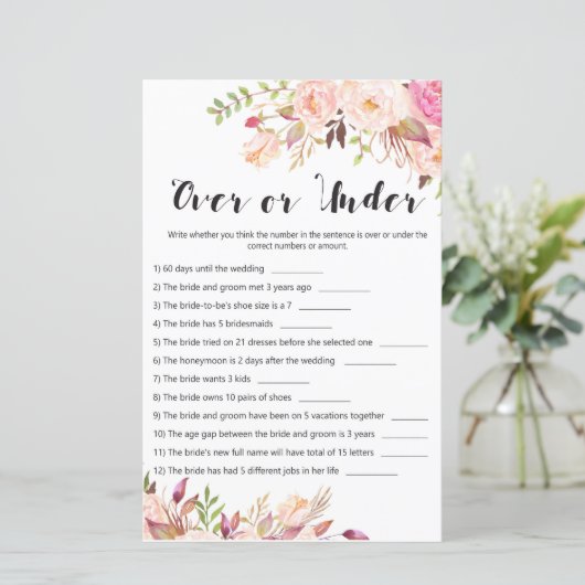 Boho Floral Brautparty Game - Over oder Under (Stehend Vorderseite)