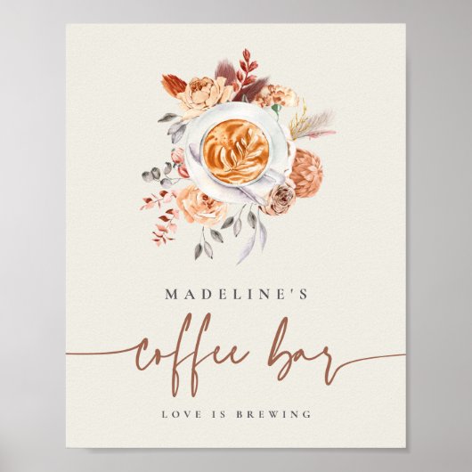 Boho Floral Brautparty Kaffeeunterschrift Poster (Vorne)