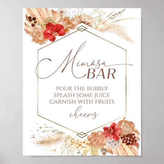 Boho Floral Brautparty Mimosa Bar Sign Poster (Vorne)