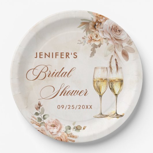 Boho Floral Brautparty Pappteller (Vorderseite)