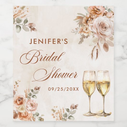 Boho Floral Brautparty Weinetikett (Einzelnes Label)