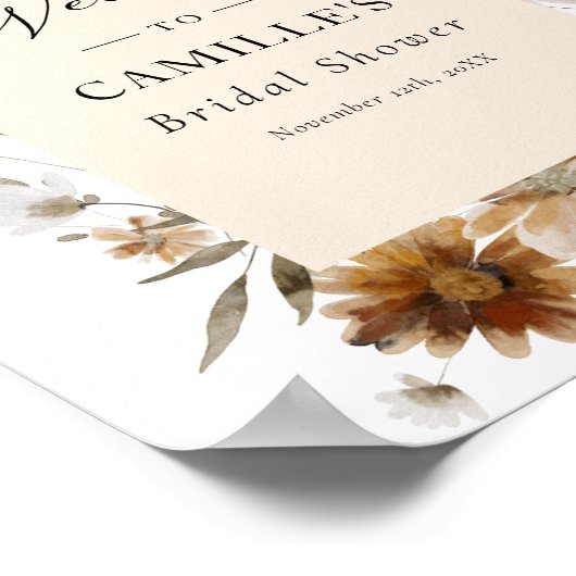 Boho Floral Brautparty Welcome Poster (Ecke)