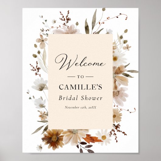 Boho Floral Brautparty Welcome Poster (Vorne)