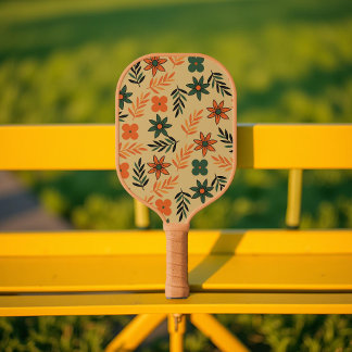 Boho Floral Brown & Beige Botanischer Frühling Som Pickleball Schläger