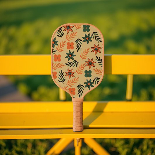 Boho Floral Brown & Beige Botanischer Frühling Som Pickleball Schläger