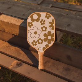 Boho Floral Brown & Beige Botanischer Frühling Som Pickleball Schläger