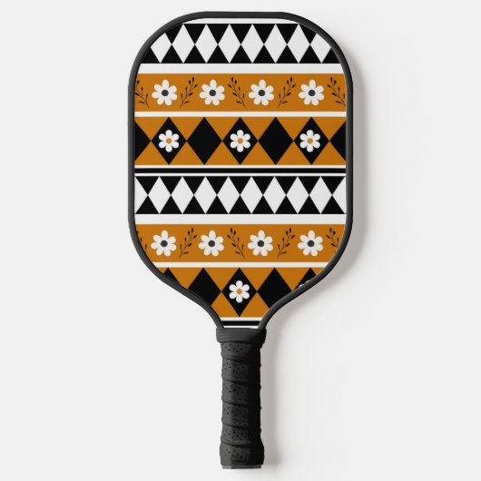 Boho Floral Brown & Black Botanic Spring Summer Pickleball Schläger (Vorderseite)