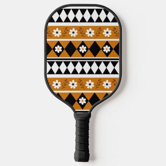 Boho Floral Brown & Black Botanic Spring Summer Pickleball Schläger (Rückseite)
