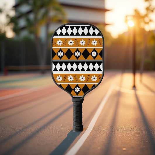 Boho Floral Brown & Black Botanic Spring Summer Pickleball Schläger