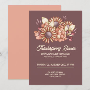 Boho floral Brown Erntedank Dinner Einladung