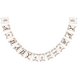 Boho Floral Brown Letters on White Baby Shower Wimpelkette