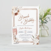 Boho Floral Brunch & Bubbly Brautparty Einladung (Stehend Vorderseite)