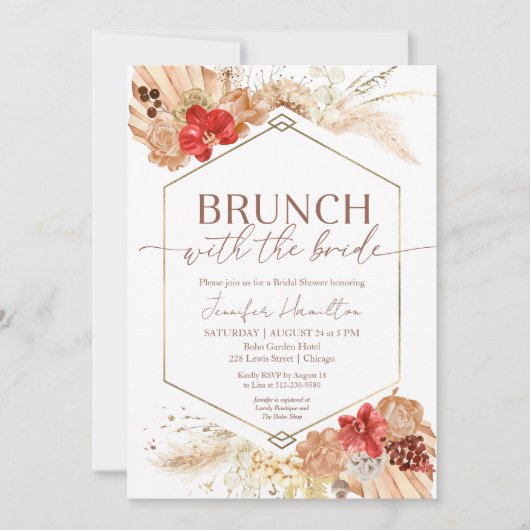 Boho Floral Brunch mit Bride | BRAUTPARTY Einladung (Vorderseite)