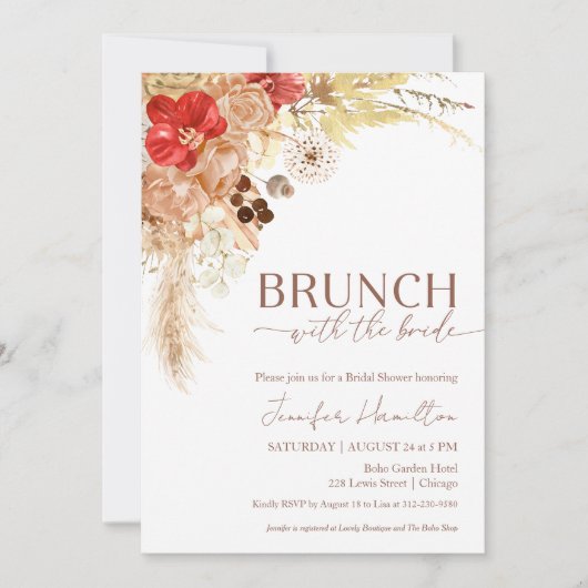 Boho Floral Brunch mit Bride | BRAUTPARTY Einladung (Vorderseite)