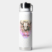 Boho Floral Bull Kuh Skull Monogramm Hübscher West Trinkflasche (Hinten)