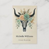 Boho Floral Bull Kuh Skull Western Rustikal Visitenkarte (Vorderseite)