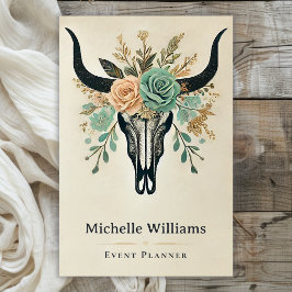 Boho Floral Bull Kuh Skull Western Rustikal Visitenkarte
