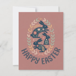 Boho Floral Bunny Easter Wreath Spring Card Feiertagskarte
