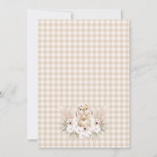 Boho Floral Bunny Rabbit Babydusche Einladung (Rückseite)