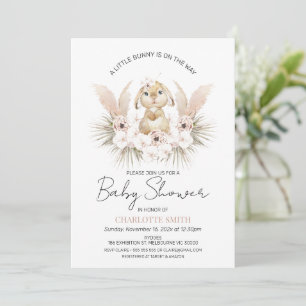 Boho Floral Bunny Rabbit Babydusche Einladung