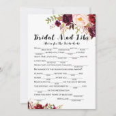 Boho Floral Burgund Brautparty Game 12x18 Einladung (Vorderseite)