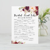 Boho Floral Burgund Brautparty Game 12x18 Einladung (Stehend Vorderseite)