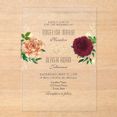 Boho Floral Burgundy Acrylic Wedding Einladung (Vorderseite)