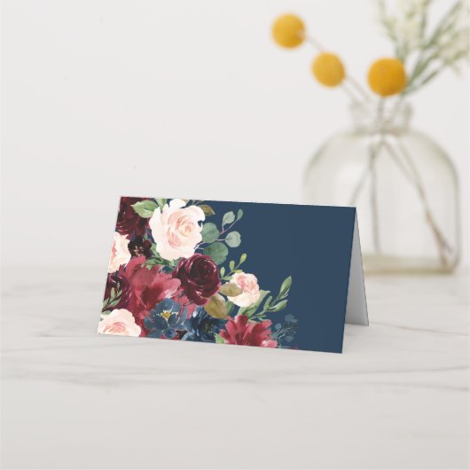 Boho Floral Burgundy Blush Platzkarten (Rückseite)